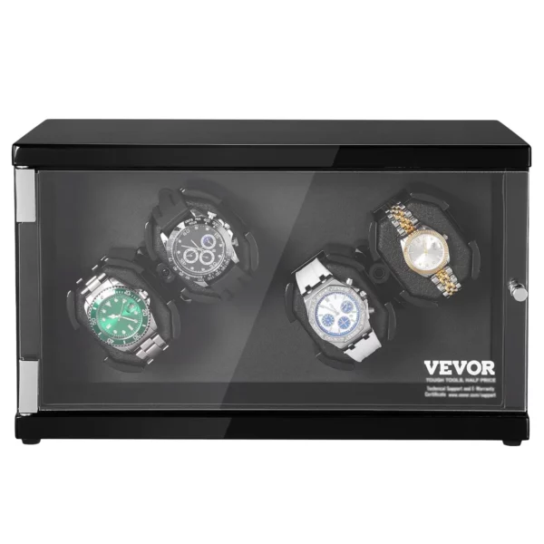 VEVOR Watch Winder, Watch Winder for 4 Men's and Women's Automatic Watches, with 2 Super Quiet Japanese Mabuchi Motors, Blue LED Light and Adapter, High-Density Board Shell and Black PU - Image 9